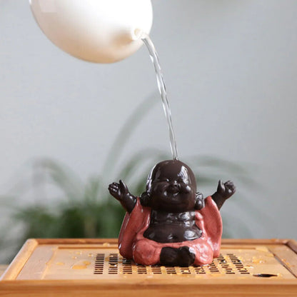 Ceramic Maitreya Buddha Statue Tea Sculpture Hand Carved Figurine Craft Display