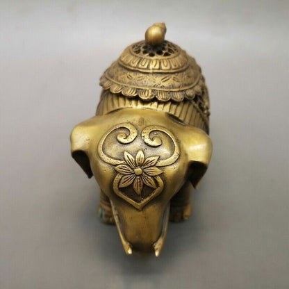 5" Chinese old antique Elephant gourd statue Incense burner censer