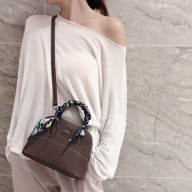 Bowling Handbag Genuine Leather Shell Purse Crossbody Shoulder Bags S/M/L Sizes