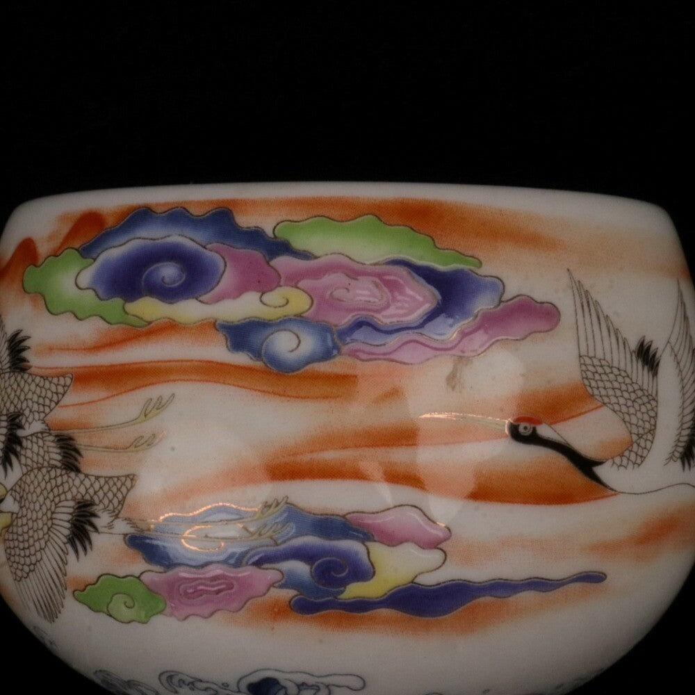 Old Chinese porcelain color Painted Crane Auspicious Cloud Pattern teacup
