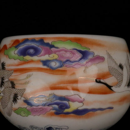 Old Chinese porcelain color Painted Crane Auspicious Cloud Pattern teacup