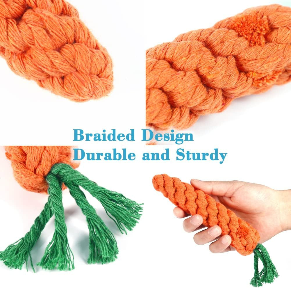 5x Dog Toys Braided Carrot Cotton Rope Puppy Cleaning Teeth Chew Bite Resistant