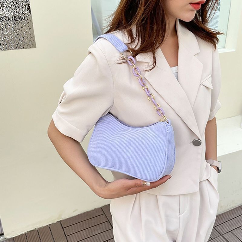 Handle Bag Canvas Cloth Chain Handbag Corduroy Shoulder Underarm Small Clutch