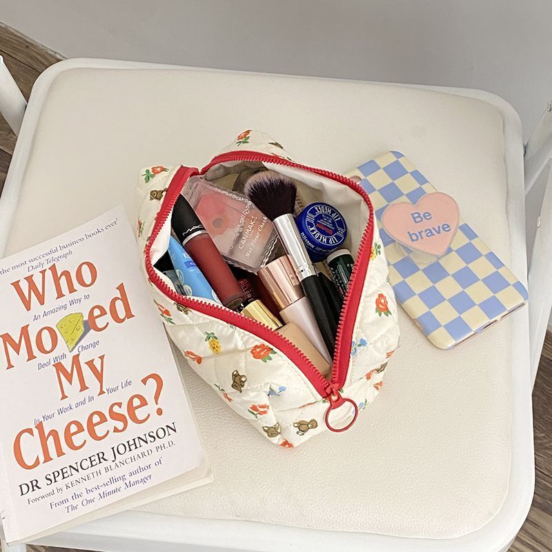 Makeup Bag Soft Cotton Zipper Cosmetics Organizer Small Cute Make Up Pouch - Thumbnail 4