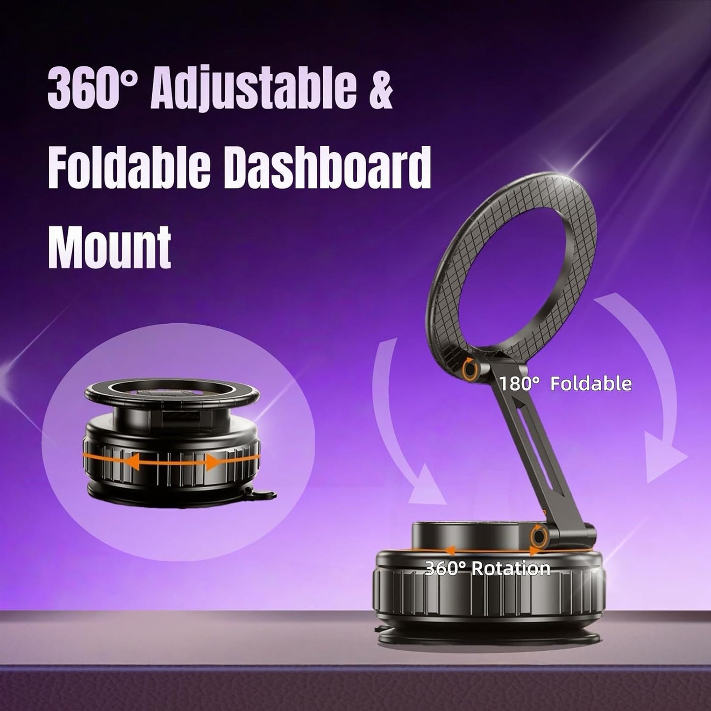 Magnetic Vacuum Car Phone Holder with Strong Suction Cup 360° Adjustable Foldabl