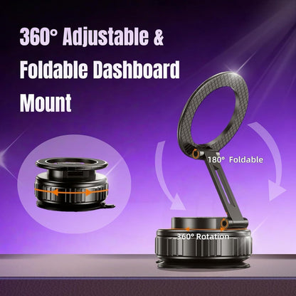 Magnetic Vacuum Car Phone Holder with Strong Suction Cup 360° Adjustable Foldabl