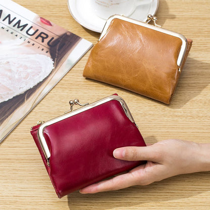 Genuine Leather Wallet Retro Short Purse Style Clip Simple Storage Wallet Zipper