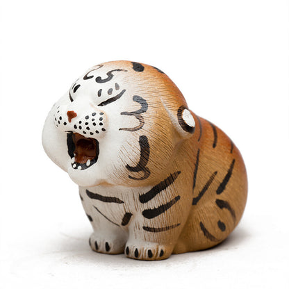 Chinese Yixing Zisha Pottery Feng Shui Zodiac Animal Tiger Beast King Tea Pet