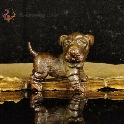 Chinese Copper Color Cute Puppy Tea Pet Ornament Antique