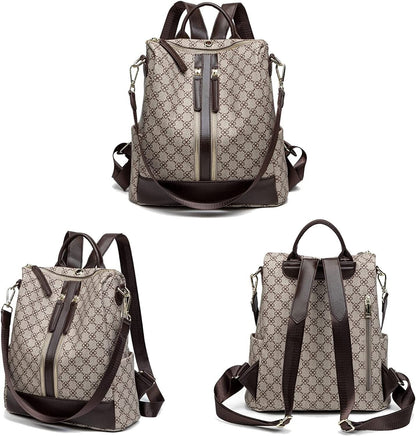 Refutuna Backpack Purse for Women - Fashion Brown PU Leather Designer Handbags -