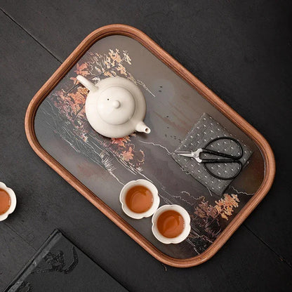Chinese Glass Bamboo Tea Tray Teapot Teacup Mat Storage Tray Pot Bearing Teaware