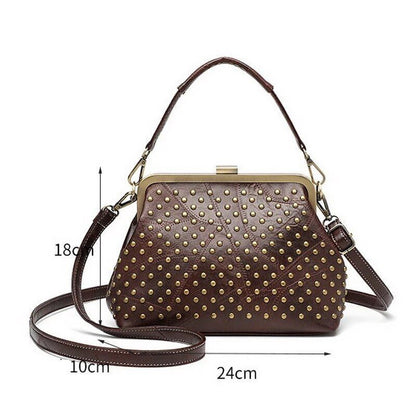 Vintage Rivet Handbag Crossbody Purse Synthetic Leather Shoulder Bag 24*10*18 CM