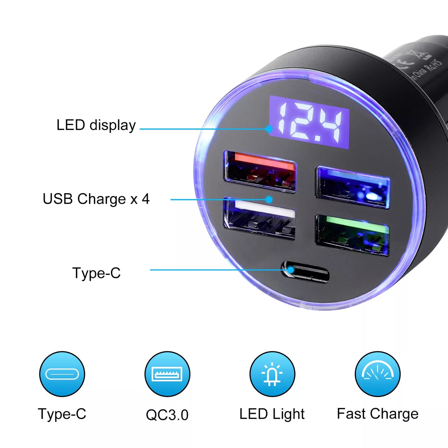 5PCS 4 USB Port Super Fast Car Charger Adapter for iPhone Samsung Android Phone
