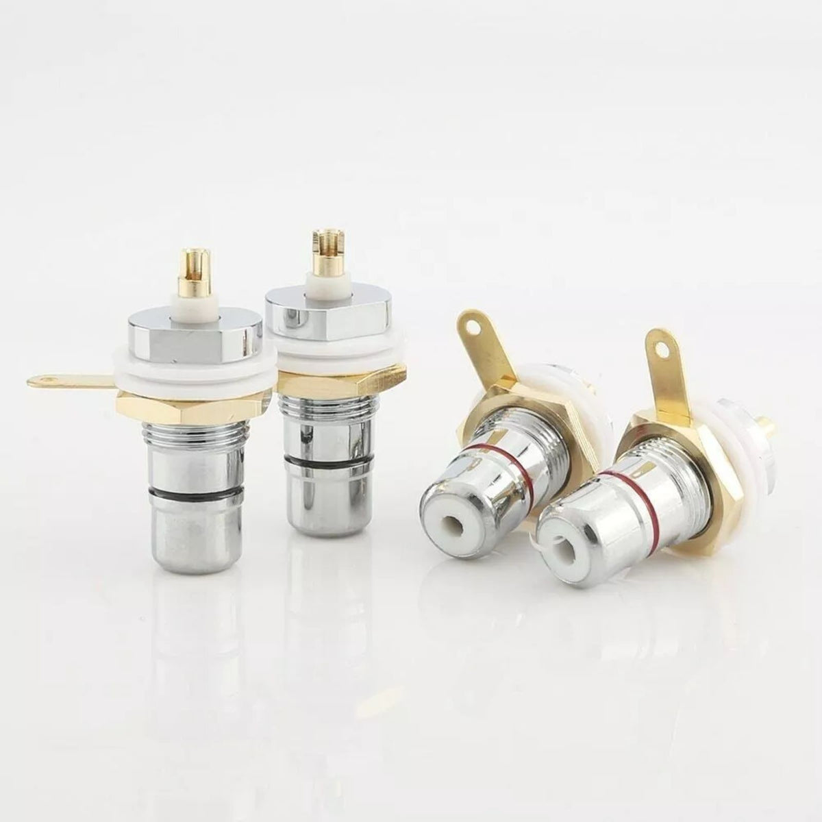 4x Rhodium RCA Socket Set Female Panel Mount Plug Audio DIY Terminal Chassis