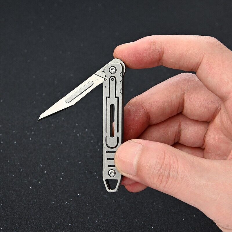 Folding Utility Knife Scalpel Blade Paper Cutter Pocket Outdoor EDC Keychain