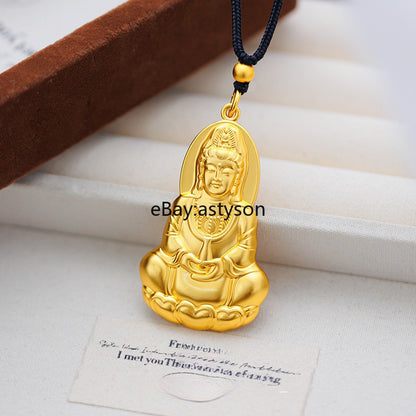 Lotus Avalokitesvara Bodhisattva 24K Yellow Gold Men Women GP Pendant