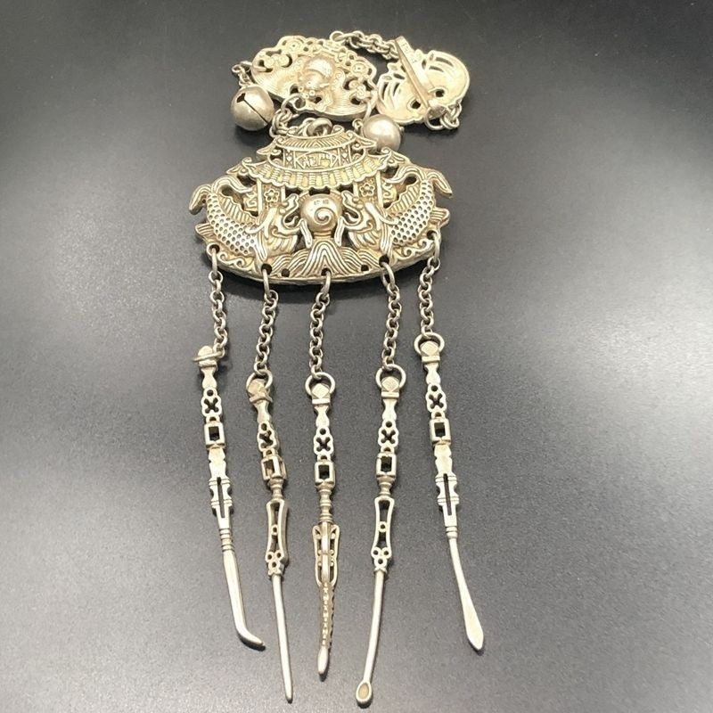 Vintage Silver-Tone Carp Dragon Gate Pendant Collectible