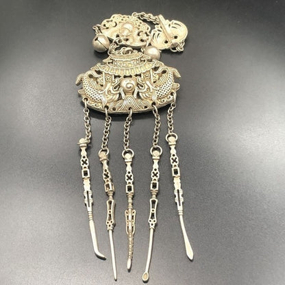 Vintage Silver-Tone Carp Dragon Gate Pendant Collectible