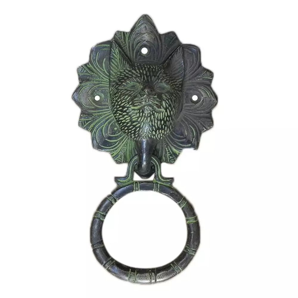 Antique Look Patina Brass Cat Look Door Knocker Ring Door Bell Home Decor