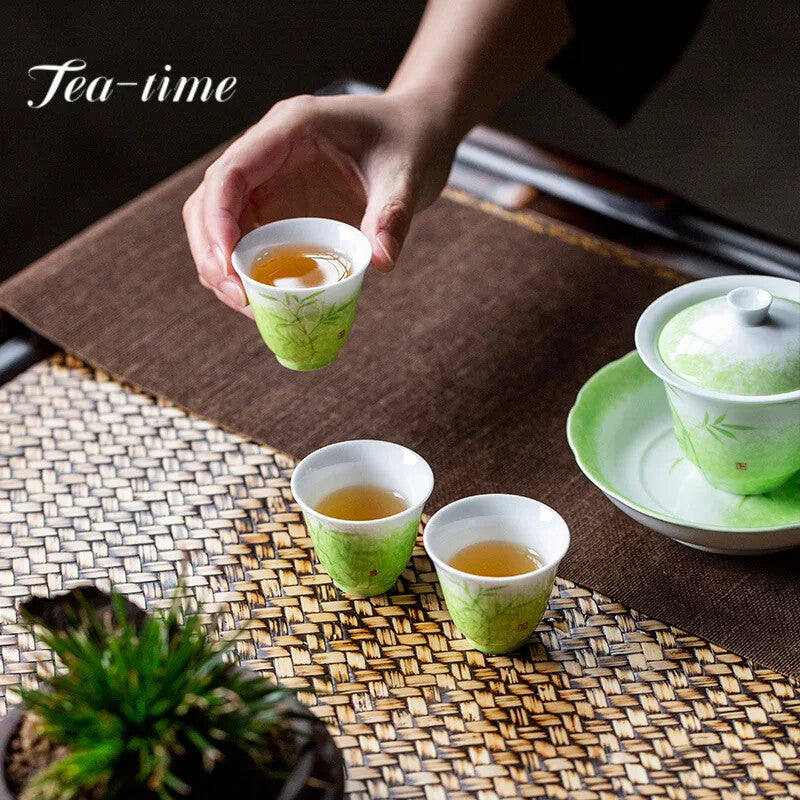 50ml Creative Grass Green Galze Ceramic Teacup Hand-painted Bamboo Master Cup