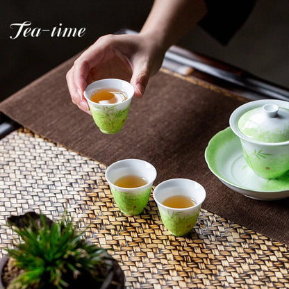 50ml Creative Grass Green Galze Ceramic Teacup Hand-painted Bamboo Master Cup