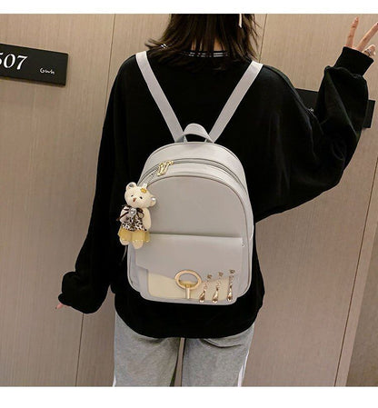 Leather Three Piece Backpack Sets Women Fashion Leather Backpack Card Holder 1PC