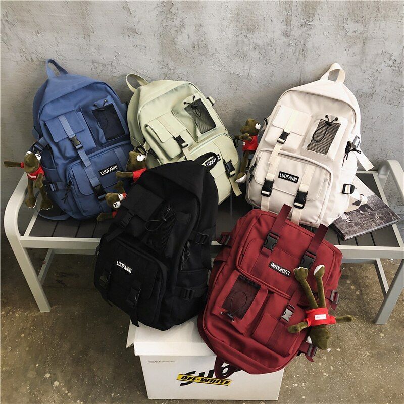 Multiple Pocket Waterproof Nylon Backpack Insert Buckle Schoolbag Book Bags 1 PC