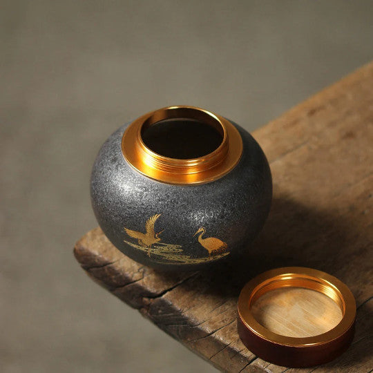 Ceramic Tea Caddy Crane Black Tea Canisters For Storage Tea Tea Box Storage Jars