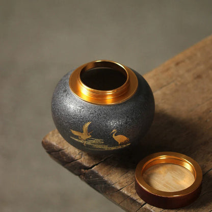 Ceramic Tea Caddy Crane Black Tea Canisters For Storage Tea Tea Box Storage Jars