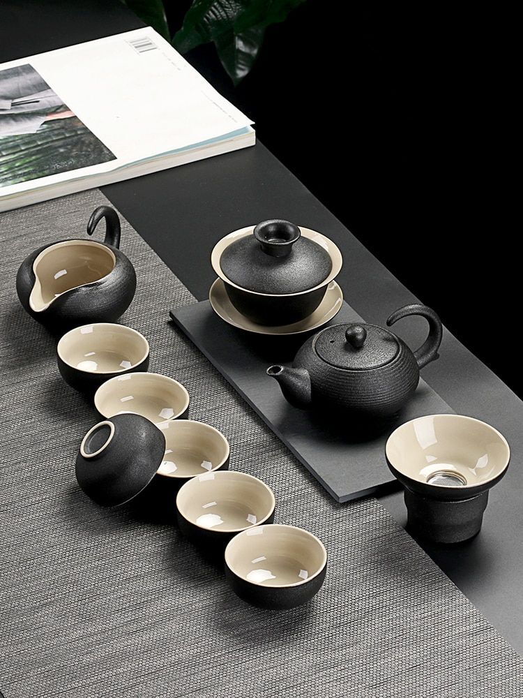 Solid Drinkware Ceramic Teapots Traditional Japanese Style Black Crockery Teacup