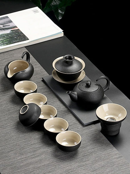 Solid Drinkware Ceramic Teapots Traditional Japanese Style Black Crockery Teacup