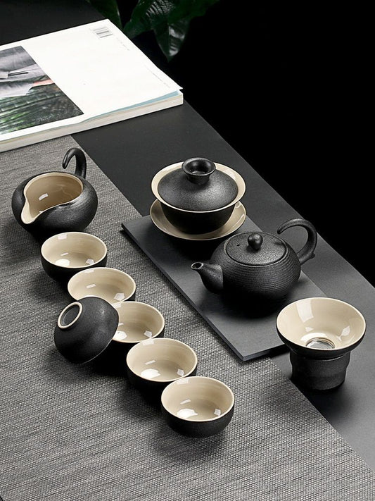 Solid Drinkware Ceramic Teapots Traditional Japanese Style Black Crockery Teacup