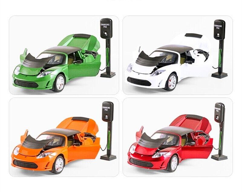 1:24 Tesla Roadster Convertible Diecast Model Car Sound and Light Kids Toy Gift
