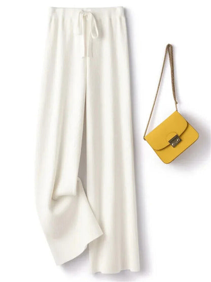 Women Pants Autumn Winter Wide Leg Pants Casual Drawstring Straight Wool Pants