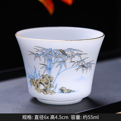 55ml Luxury Ice Jade Porcelain Bamboo Pattern Thin Body Kung Fu Tea Cup
