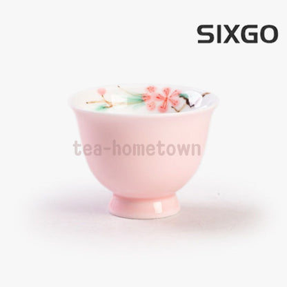 Underglaze Colour Interior Painted Peach Blossom Pink Hand Drawn Small Tea Cup