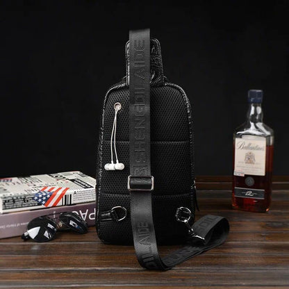 Mens Crocodile Leather Sling Bag Chest Shoulder Daypack Waterproof Crossbody Bag