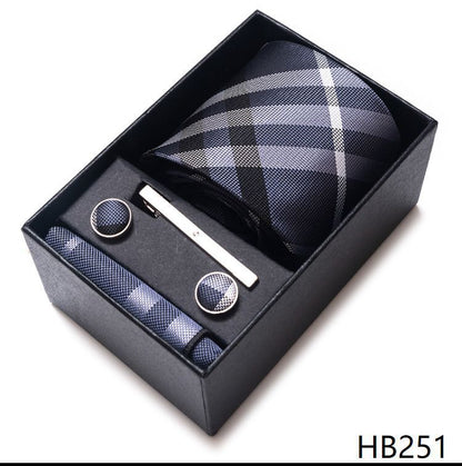 Men Neckties 5Pcs Business Ties Hanky Cufflink Set Clips Corbatas Gift Box 7.5cm