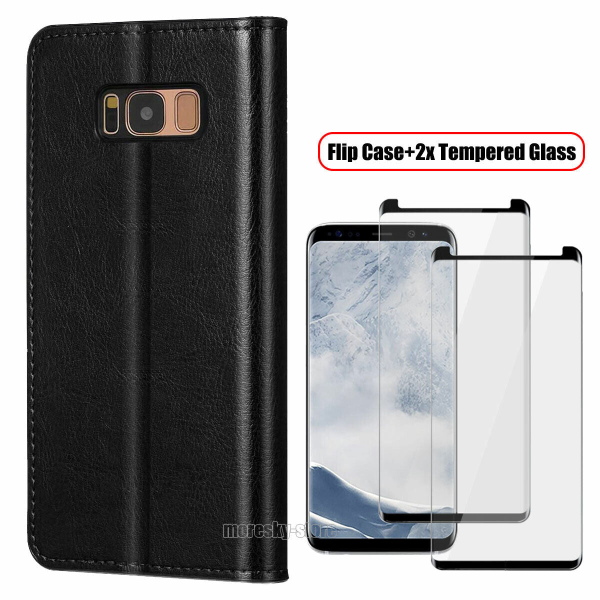For Samsung Galaxy S8 /S8 PLUS Case, Shockproof Leather Cover + Tempered Glass