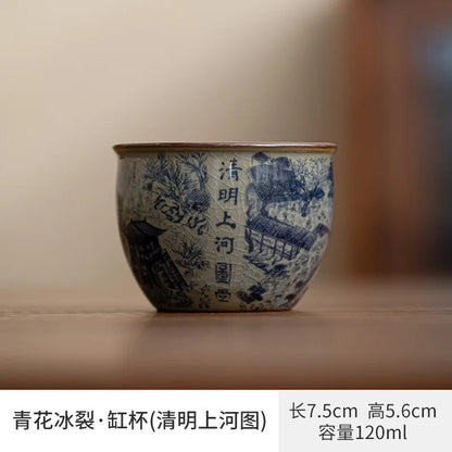 Tea Cup Retro Blue White Porcelain Chinese Style Household Kung Fu Tea Set