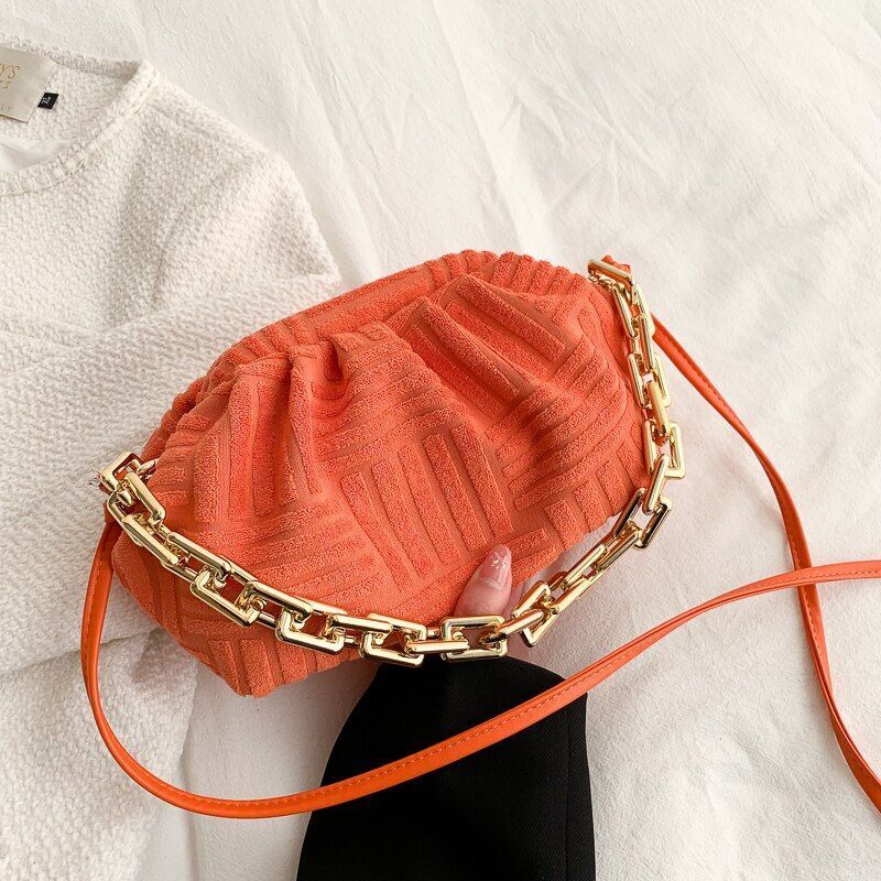 Fashion Handbag Thick Chain Crossbody Bag Striped Shoulder Small Purse 22*16*8CM