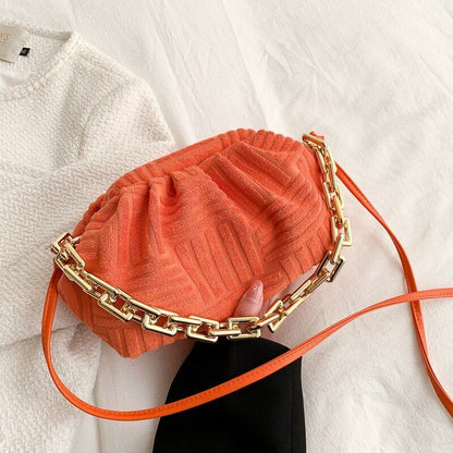 Fashion Handbag Thick Chain Crossbody Bag Striped Shoulder Small Purse 22*16*8CM