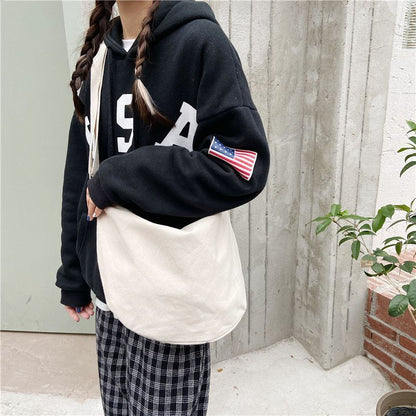 Canvas Messenger Bag Large Shoulder Purse Zipper Cotton Crossbody Pouch 45*19 CM