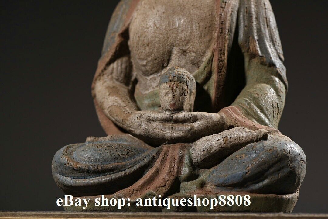 10" Tibet Buddhism Wood Carved Shakyamuni Amitabha Buddha Sakyamuni Statue S05