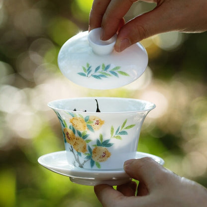 Travel Tea Set Porcelain Handpainted Gaiwan Tureen Cup Saucer Glass Pitcher New