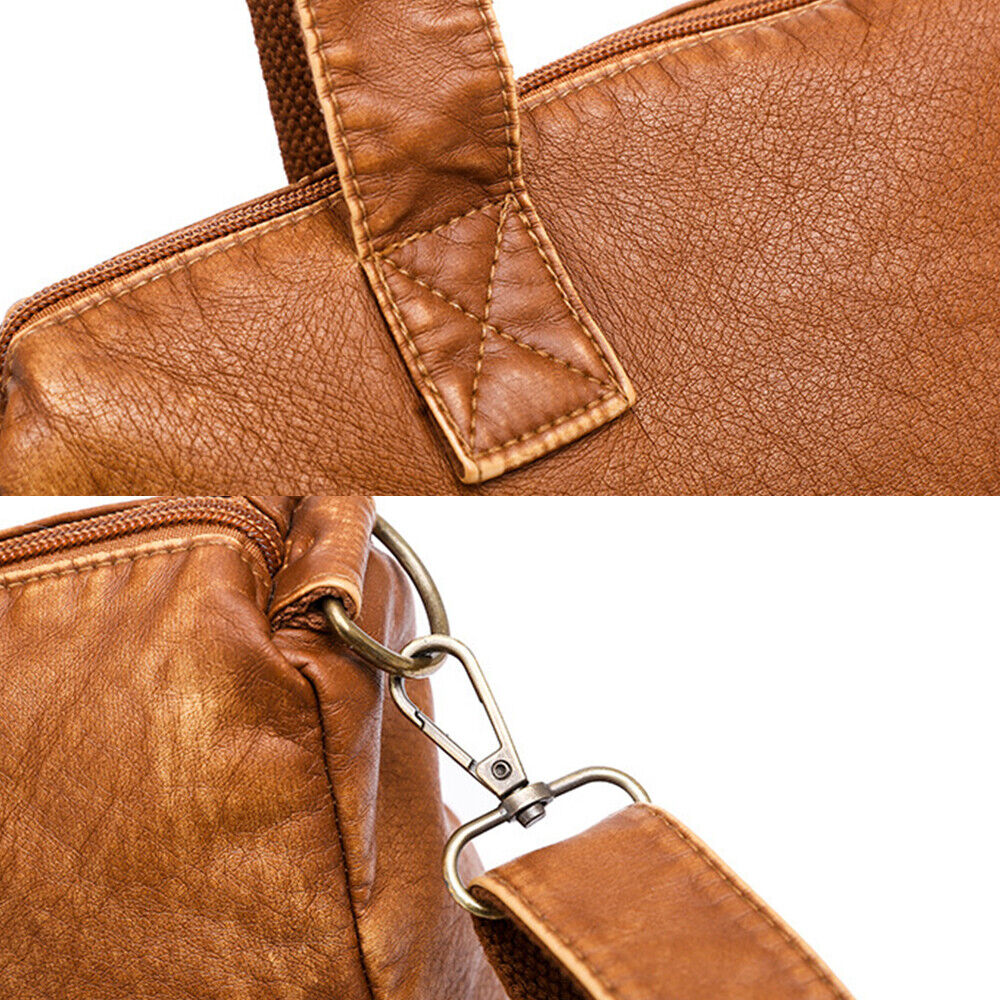 Soft PU Leather Handbags Many Pockets Messenger Bag Washed Leather Shoulder Bag