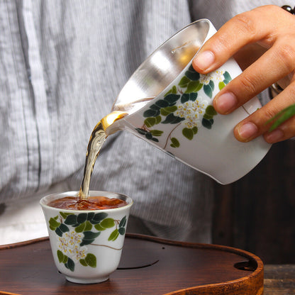 Health Care Pure Silver Tea Set Porcelain Flower Relief Honeysuckle Gaiwan Cups