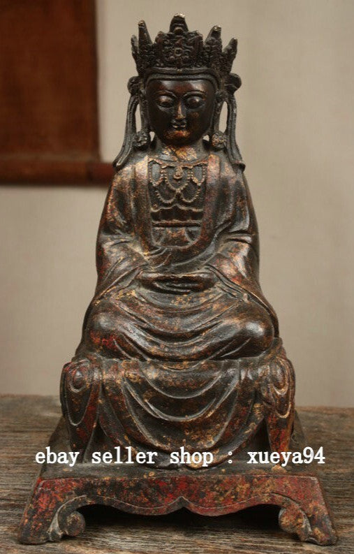 9.4" China Dynasty Bronze Gilt Sit Shakyamuni Sakyamuni Amitabha Buddha Statue