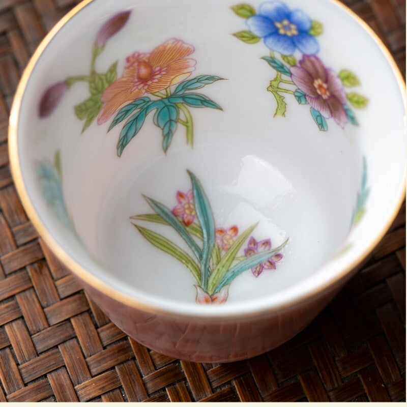 Chinese Tea Set Porcelain Tea Pot Floral Print Gaiwan Cup Pitcher Strainer New