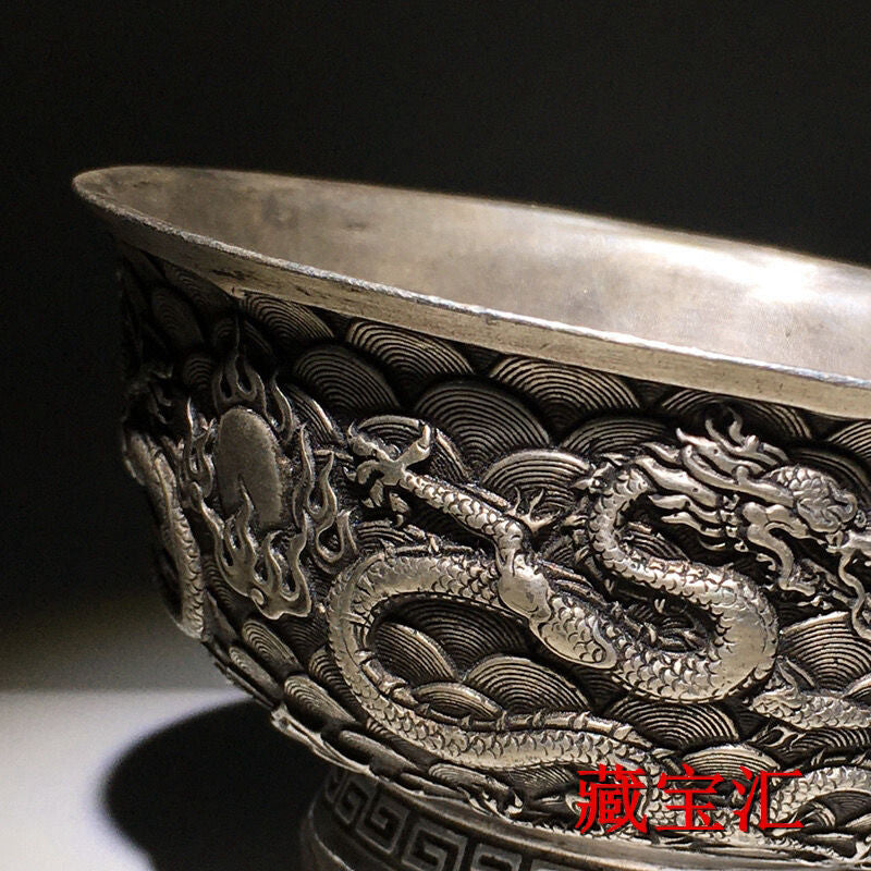 Chinese Collection copper dragon statue figure bowl table decoration Art